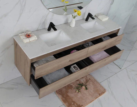 BV10WH Dark Oak Fingerpull Wall Hung Vanity - 600 / 750 / 900 / 1200 / 1500S / 1500D / 1800mm