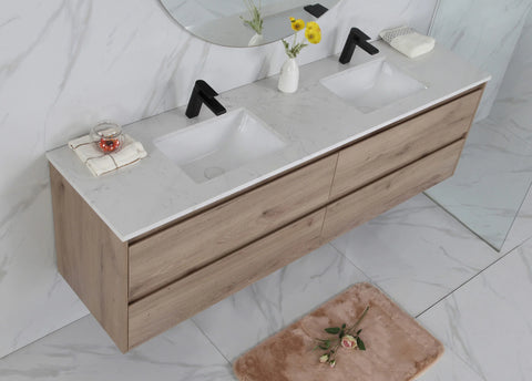 BV10WH Dark Oak Fingerpull Wall Hung Vanity - 600 / 750 / 900 / 1200 / 1500S / 1500D / 1800mm