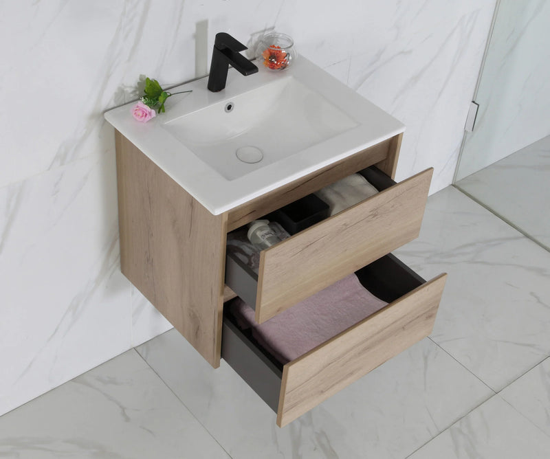 BV10WH Dark Oak Fingerpull Wall Hung Vanity - 600 / 750 / 900 / 1200 / 1500S / 1500D / 1800mm
