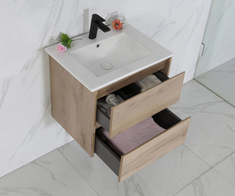 BV10WH Dark Oak Fingerpull Wall Hung Vanity - 600 / 750 / 900 / 1200 / 1500S / 1500D / 1800mm