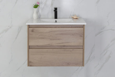 BV10WH Dark Oak Fingerpull Wall Hung Vanity - 600 / 750 / 900 / 1200 / 1500S / 1500D / 1800mm