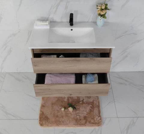 BV10WH Dark Oak Fingerpull Wall Hung Vanity - 600 / 750 / 900 / 1200 / 1500S / 1500D / 1800mm