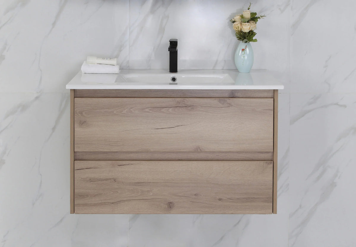 BV10WH Dark Oak Fingerpull Wall Hung Vanity