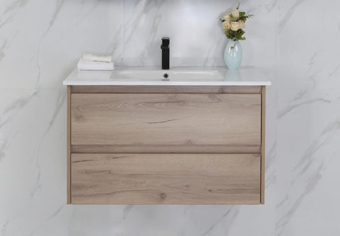 BV10WH Dark Oak Fingerpull Wall Hung Vanity - 600 / 750 / 900 / 1200 / 1500S / 1500D / 1800mm