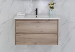 BV10WH Dark Oak Fingerpull Wall Hung Vanity - 600 / 750 / 900 / 1200 / 1500S / 1500D / 1800mm