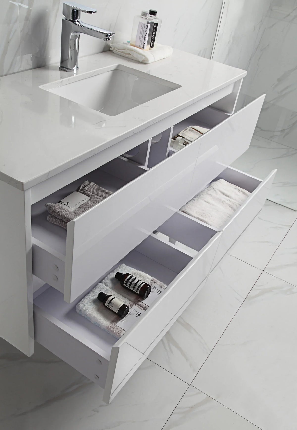BV15WH Gloss White Fingerpull Wall Hung Vanity - 600 / 750 / 900 / 1200 / 1500S / 1500D / 1800mm