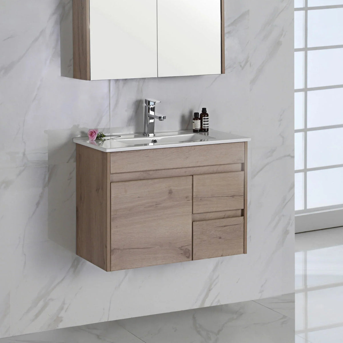 BV27WH Slimline Dark Oak Fingerpull Wall Hung Vanity