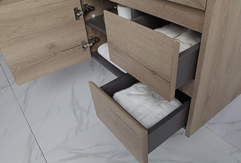 BV27WH Slimline (360mm depth) Dark Oak Fingerpull Wall Hung Vanity - 600 / 750 / 900mm
