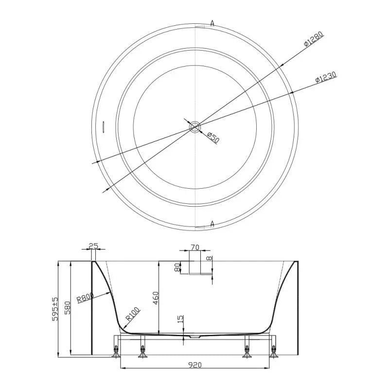 Round Freestanding Bath with Overflow 1280mm - Matte White