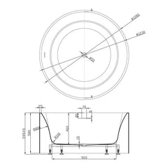 Round Freestanding Bath with Overflow 1280mm - Matte White