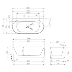 Oval Back to Wall Fluted Freestanding Bath 1500 / 1700mm - Matte Black