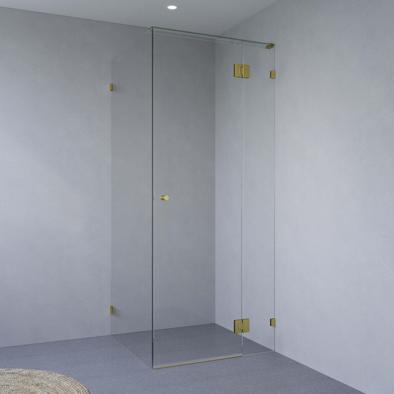 SS37 Custom Size Frameless Shower Screen Front & Return - 2100mm High - Brushed Gold