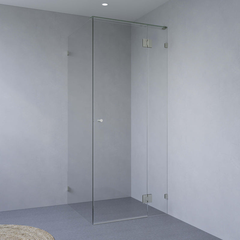SS36 Custom Size Frameless Shower Screen Front & Return - 2100mm High - Brushed Nickel