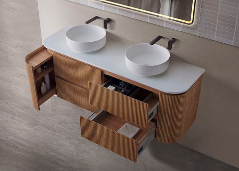BV86 Wood Texture Wall Hung Fluted Plywood Vanity - 900/1200/1500mm