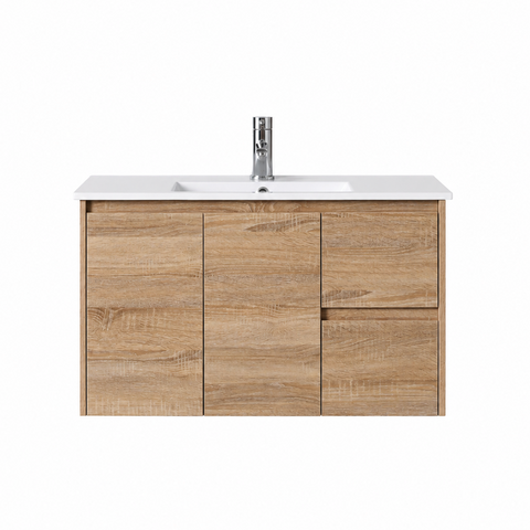 BV76WH Slimline (360mm depth) Woodgrain Wall Hung Vanity - 600 / 750 / 900mm