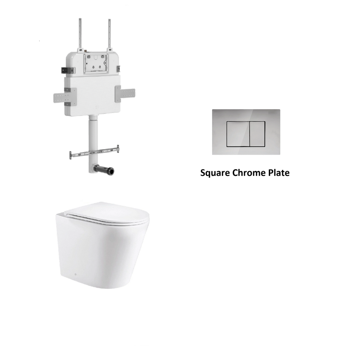 R&T In Wall Package - Rimless Floor Pan, Inwall Cistern and Button