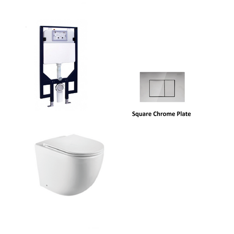 R&T In Wall Package - Tornado Rimless Wall Hung Pan, Inwall Cistern and Button