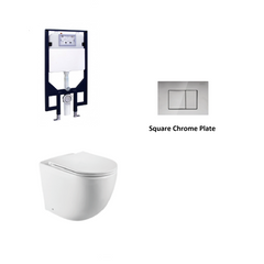 R&T In Wall Package - Tornado Rimless Wall Hung Pan, Inwall Cistern and Button