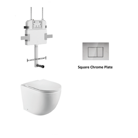 R&T In Wall Package - Tornado Rimless Floor Pan, Inwall Cistern and Button