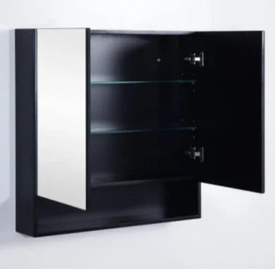 Mirror Cabinet with Open Shelf Pencil Edge 600/750/900/1200/1480x750mm - Matte Black