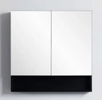 Mirror Cabinet with Open Shelf Pencil Edge 900x750mm - Matte Black (Stock Clearance)