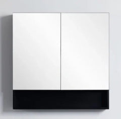 Mirror Cabinet with Open Shelf Pencil Edge 600/750/900/1200/1480x750mm - Matte Black