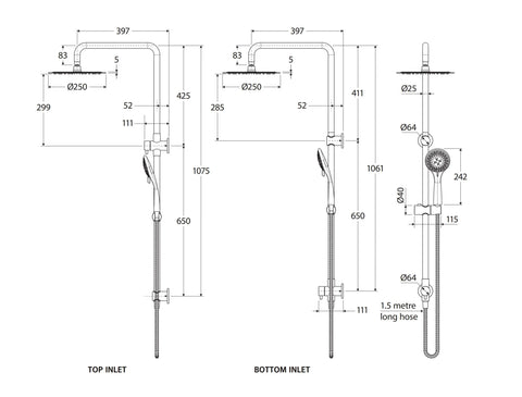 Round Dual Shower Rail with Universal Water Inlet - Chrome