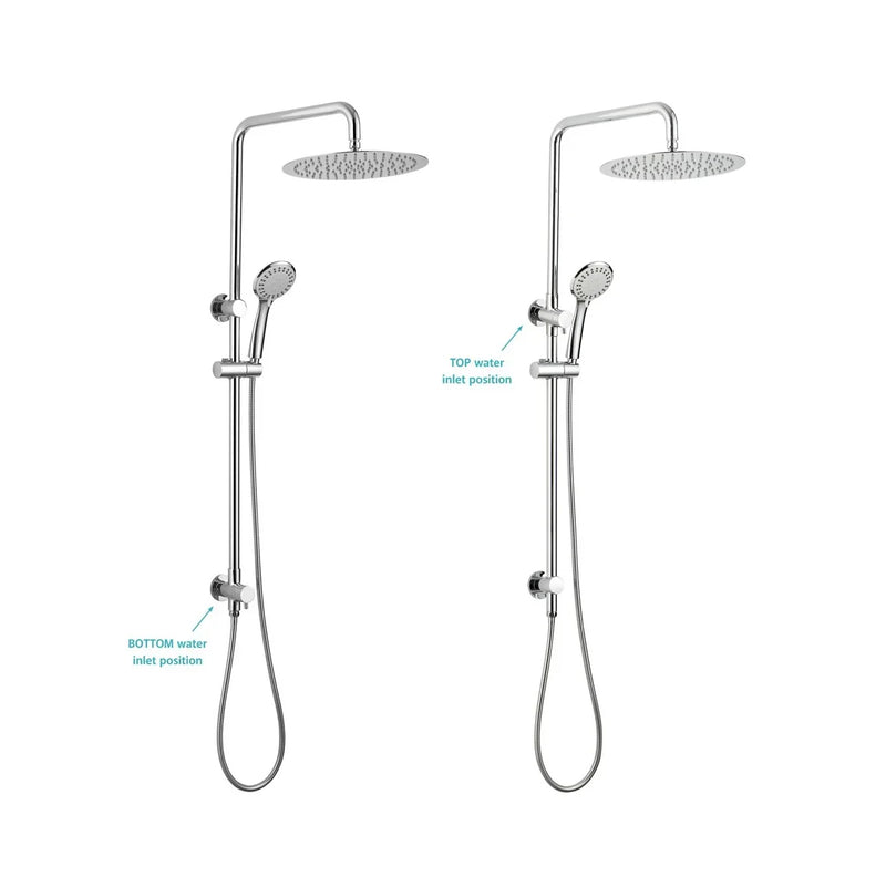 Round Dual Shower Rail with Universal Water Inlet - Chrome