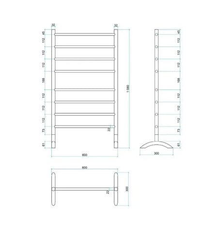 Thermogroup 240Volt Straight Round Free-Standing Heated Towel Rail