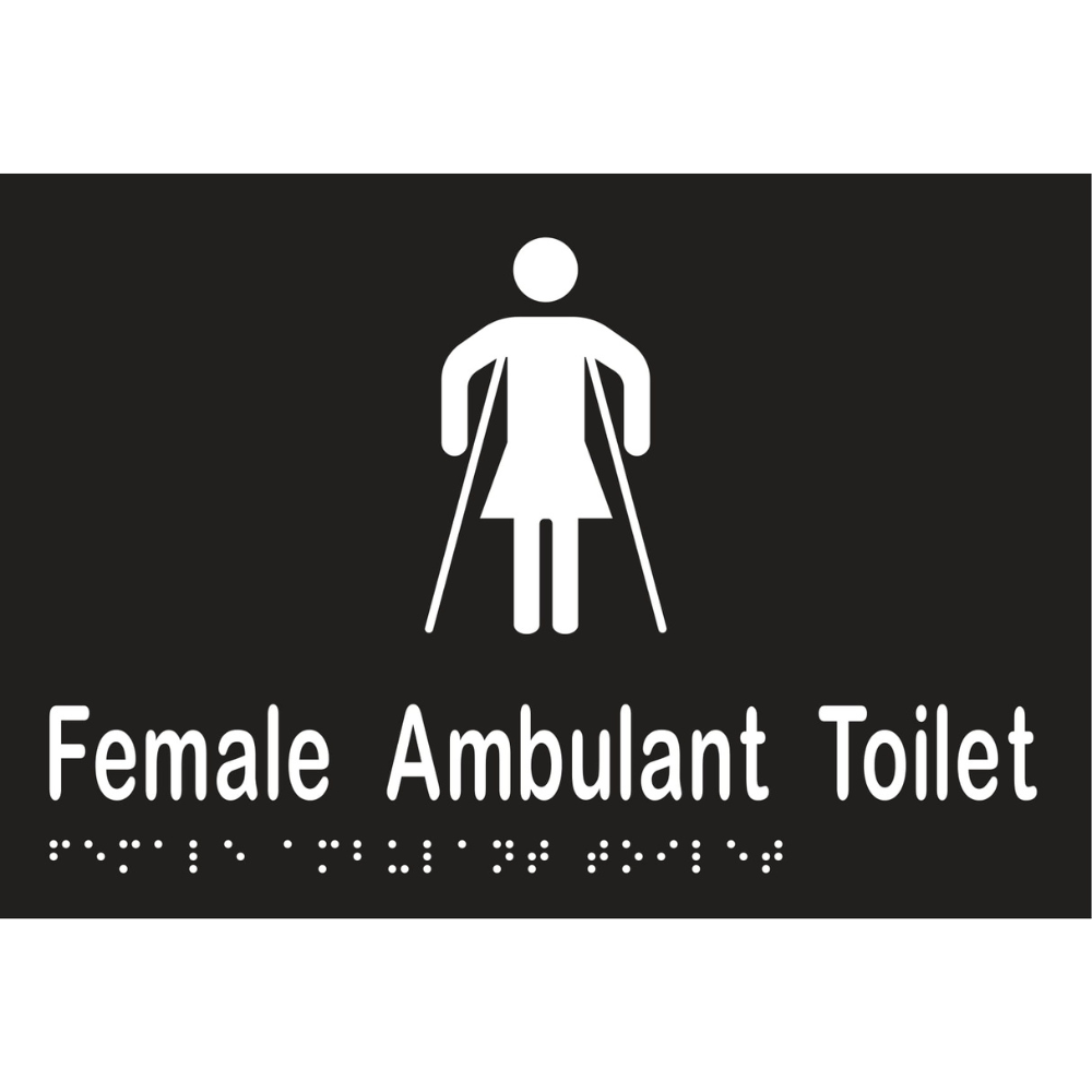 Female Ambulant Toilet Braille Sign in Designer Black Vinyl - MLS16266_BLK