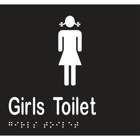 Girls Toilet Braille Sign in Designer Black Vinyl - MLS16263_BLK