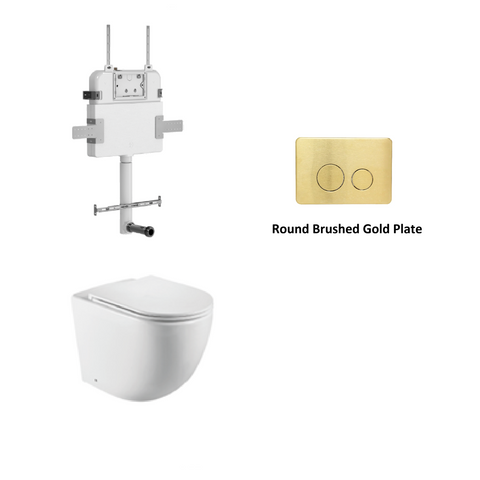 R&T In Wall Package - Tornado Rimless Floor Pan, Inwall Cistern and Button