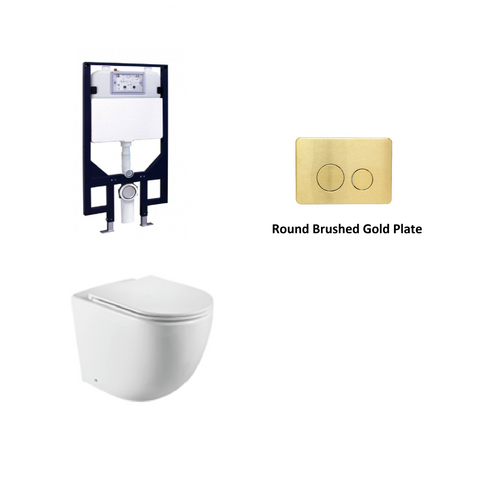 R&T In Wall Package - Tornado Rimless Wall Hung Pan, Inwall Cistern and Button