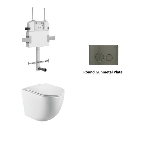 R&T In Wall Package - Tornado Rimless Floor Pan, Inwall Cistern and Button