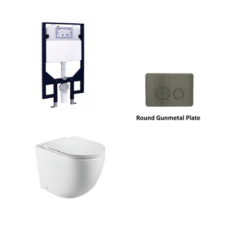R&T In Wall Package - Tornado Rimless Wall Hung Pan, Inwall Cistern and Button