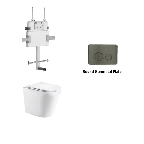 R&T In Wall Package - Rimless Floor Pan, Inwall Cistern and Button