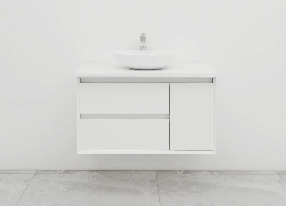 BV08WH Extra Deep (520mm) Matt White Fingerpull Wall Hung Vanity - 900 / 1200 / 1500mm