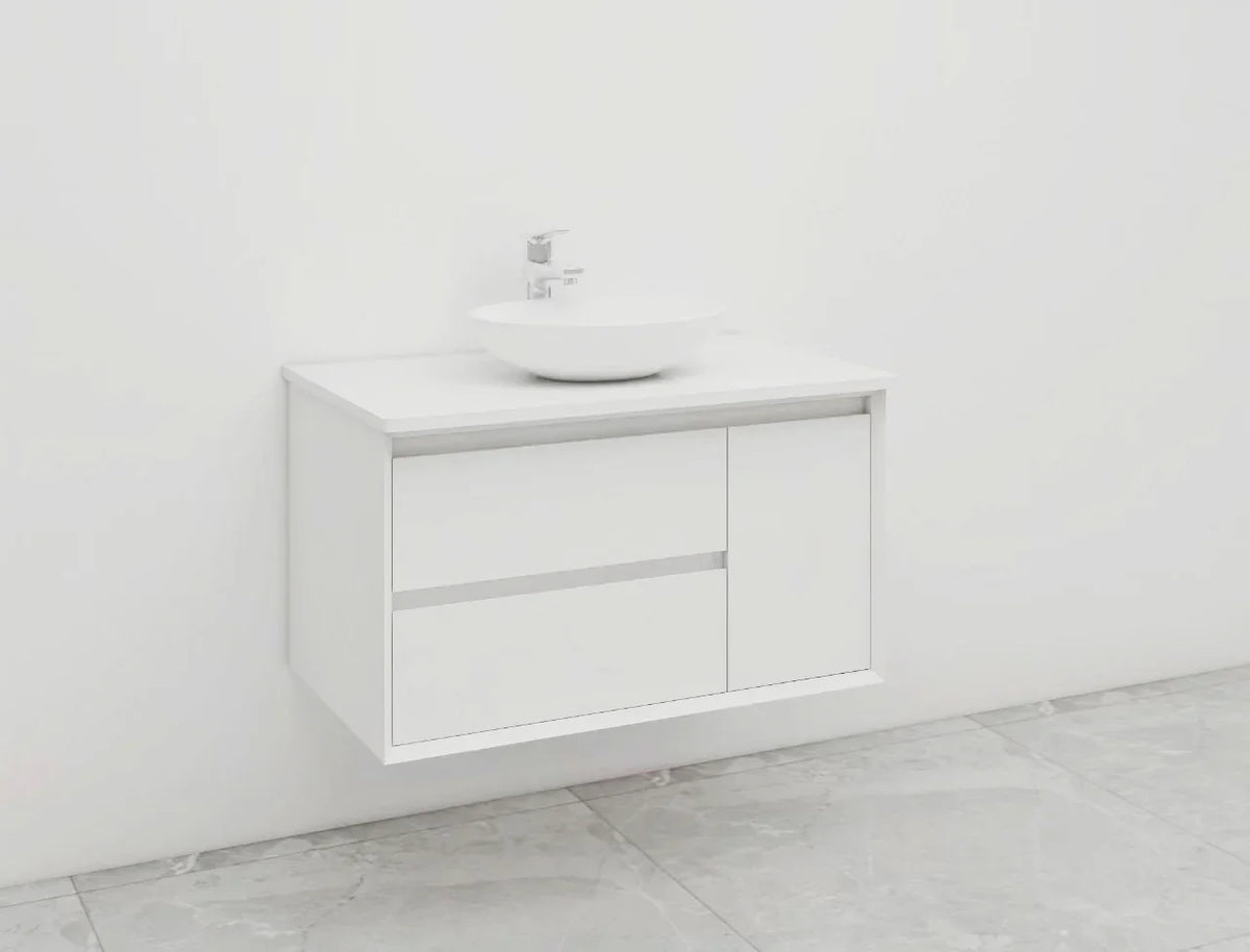 BV08WH Extra Deep (520mm) Matt White Fingerpull Wall Hung Vanity - 900 / 1200 / 1500mm