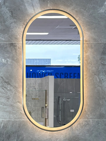 Pill Shape LED Mirror Touchless switch with Demister 450x900mm - Frameless / with Frame