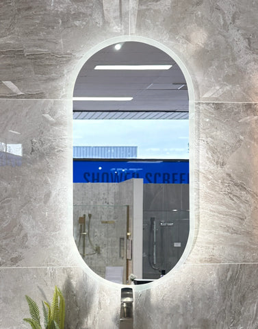 Pill Shape LED Mirror Touchless switch with Demister 450x900mm - Frameless / with Frame