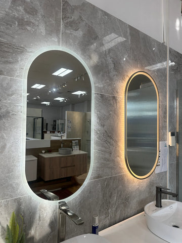 Pill Shape LED Mirror Touchless switch with Demister 450x900mm - Frameless / with Frame