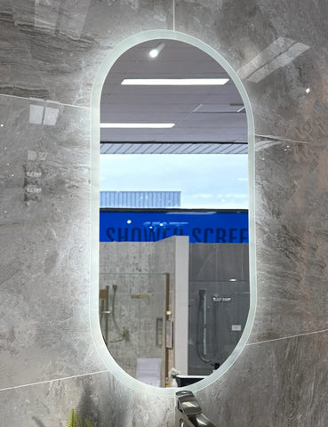 Pill Shape LED Mirror Touchless switch with Demister 450x900mm - Frameless / with Frame
