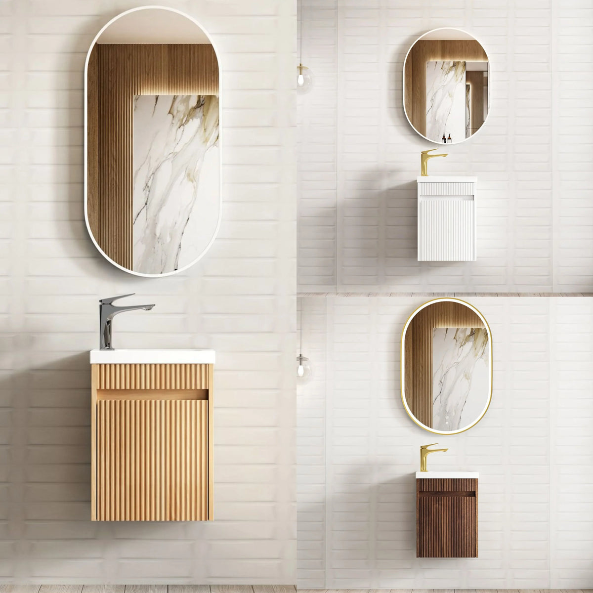 BV36WH Compact Fluted Wall Hung Ensuite Vanity 410x260mm - Various Colours
