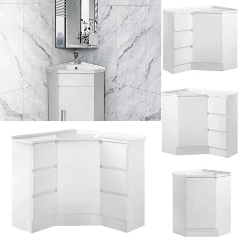 BV41 Gloss White Freestanding Corner Vanity - 410 / 600 / 900mm