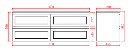 Ex-Display Matte White Shaker Double Bowls Wall Hung Vanity - 1500x465mm (Floor Display Clearance)