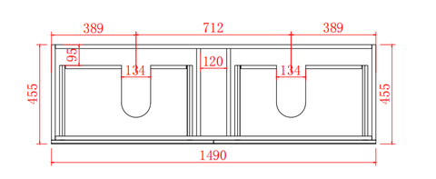 Ex-Display Matte White Shaker Double Bowls Wall Hung Vanity - 1500x465mm (Floor Display Clearance)