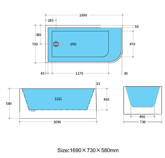 Matte White Left Hand Corner Freestanding Bath 1500 / 1700mm - Matte White