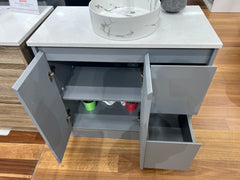 Matt Grey Floor Mount Vanity w/ Flat Stone Top - 900x460mm (Floor Display)