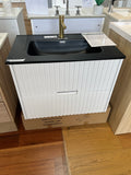 Matte White Fluted Wall Hung Vanity w/ Flat Stone Top - 750x460mm (Floor Display)