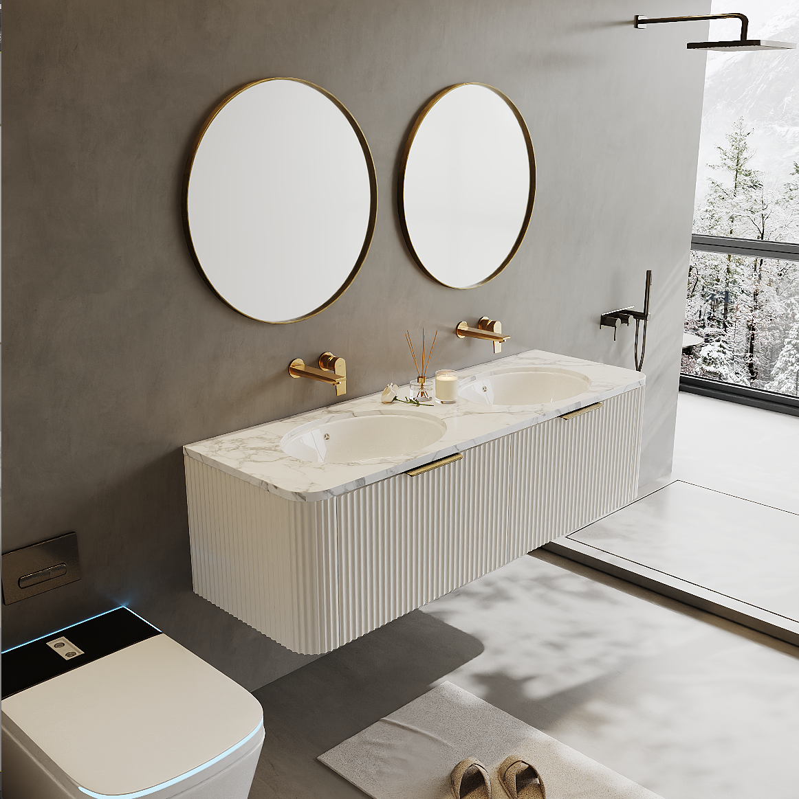 BV80WH Snow Matt White Curved Fluted Wall Hung Vanity - 910 / 1210 / 1510mm
